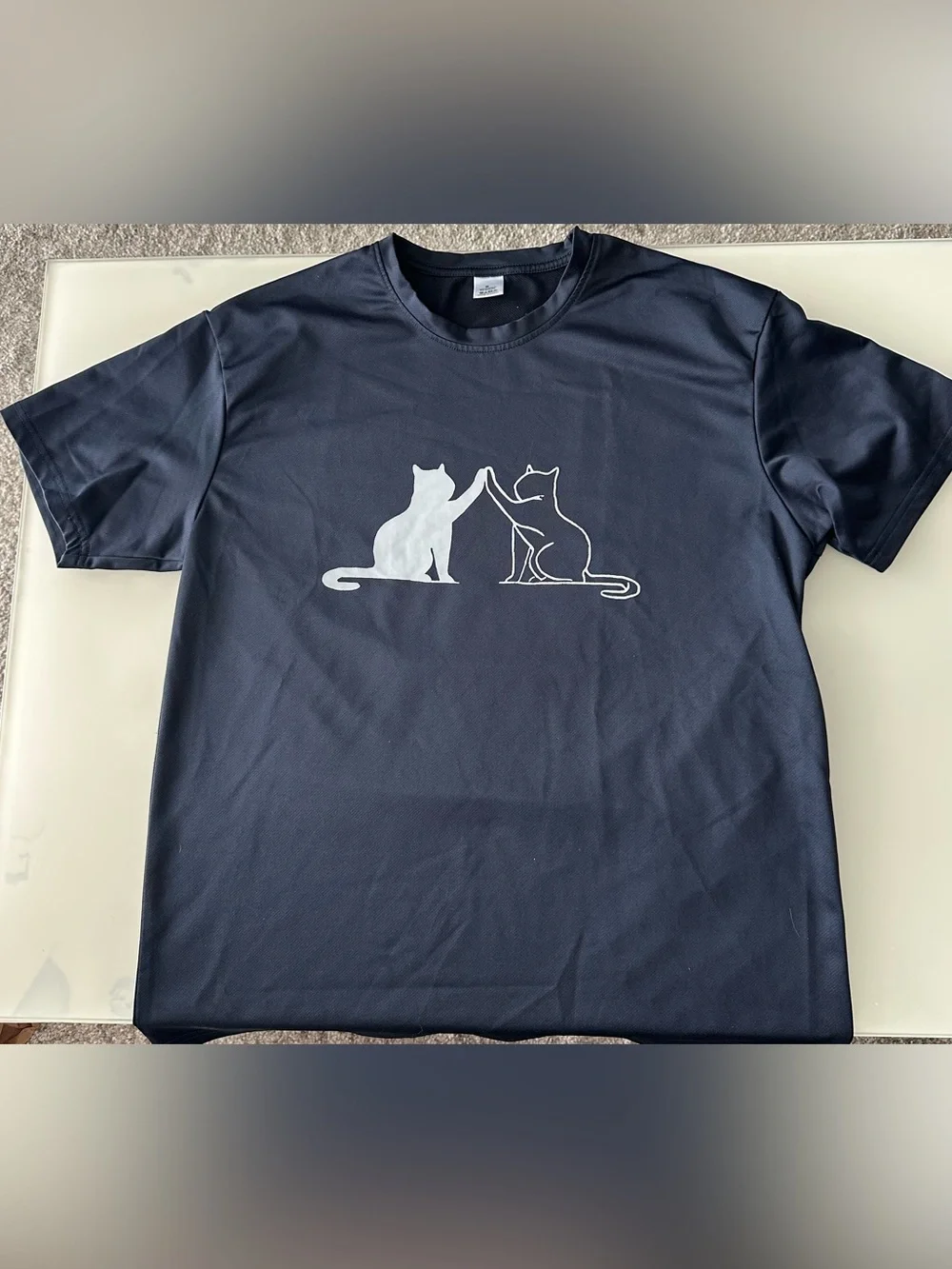Pet Cat Tee - Navy with White Cat Design Medium
